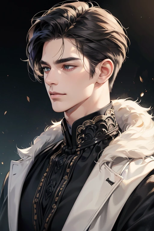 (best quality,4k,8k,highres,masterpiece:1.2),ultra-detailed,(realistic,photorealistic,photo-realistic:1.37),30 year old man,3 day beard,handsome anime,portraits,strong,masculine,dark hair,sharp jawline,mesmerizing eyes,perfectly styled hair,cool anime outfit,confident expression,vibrant colors,dynamic lighting, CEO and expression smile in love.