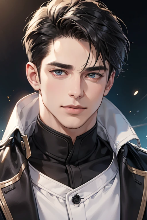 (best quality,4k,8k,highres,masterpiece:1.2),ultra-detailed,(realistic,photorealistic,photo-realistic:1.37),30 year old man,3 day beard,handsome anime,portraits,strong,masculine,dark hair,sharp jawline,mesmerizing eyes,perfectly styled hair,cool anime outfit,confident expression,vibrant colors,dynamic lighting, CEO and expression smile in love.
