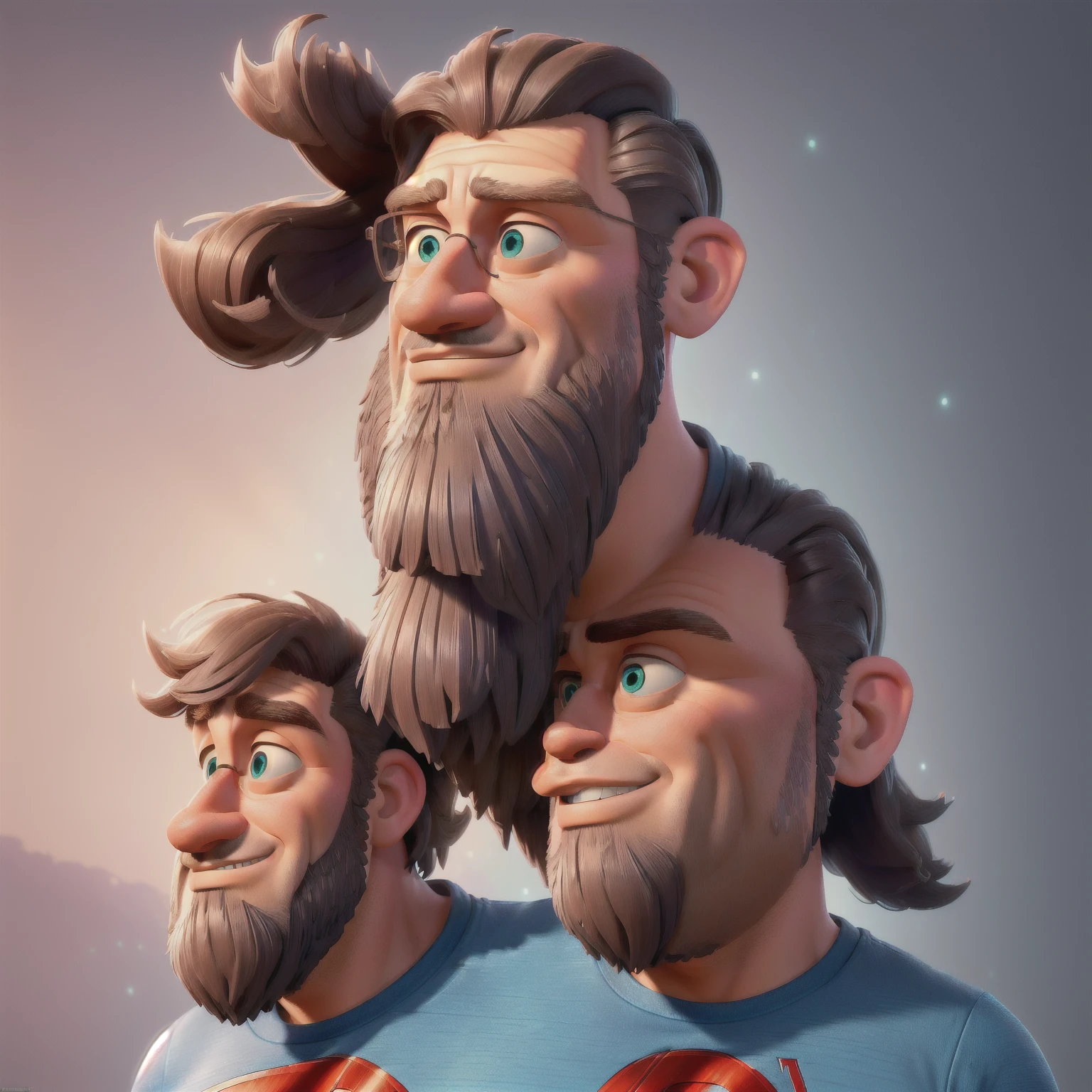 work of art, best qualityer, (Extremely detailed CG 8k unity wallpaper), (best qualityer), (Best illustration), (best shade), absurderes, realistic lighting, (abyss), beautiful detailed glowing, arte de PeterMohrBacher, white male, with a growing beard, ruffled hair, Captain America T-Shirt