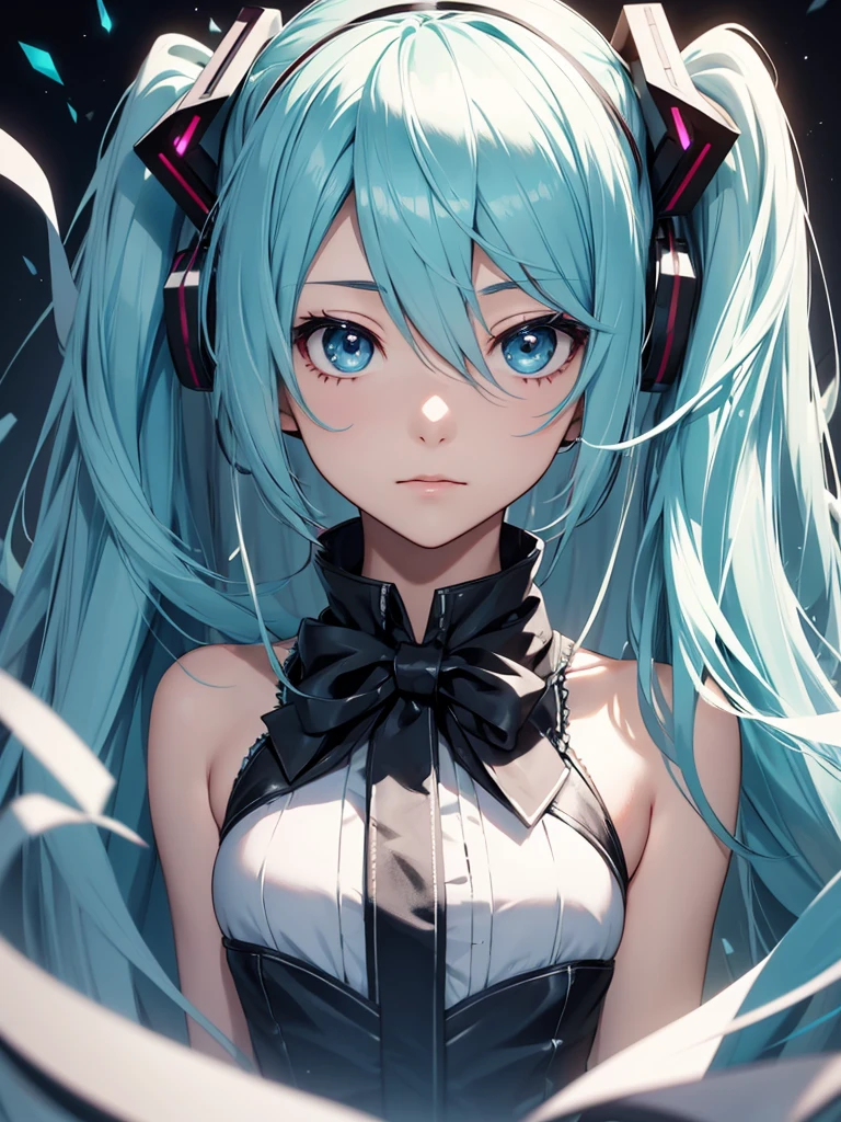 Hatsune Miku, silver eyes, focus detailed face