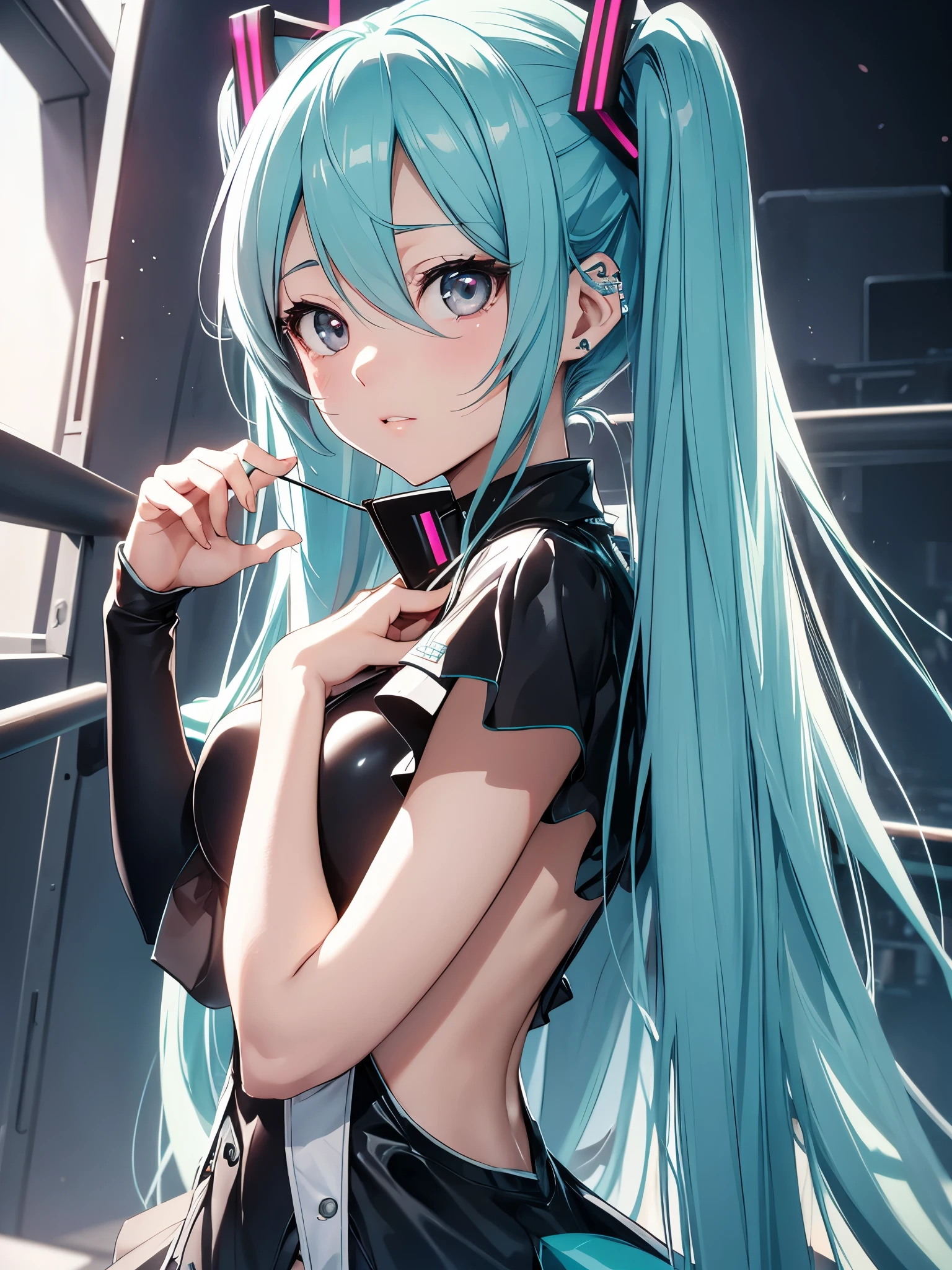 Hot hatsune Miku, very cute, very shame, silver eyes