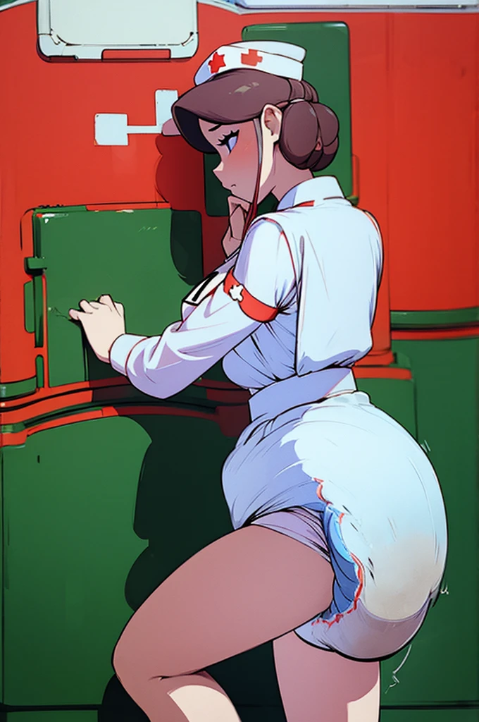 masterpiece, a woman, nurse uniform, diaper,