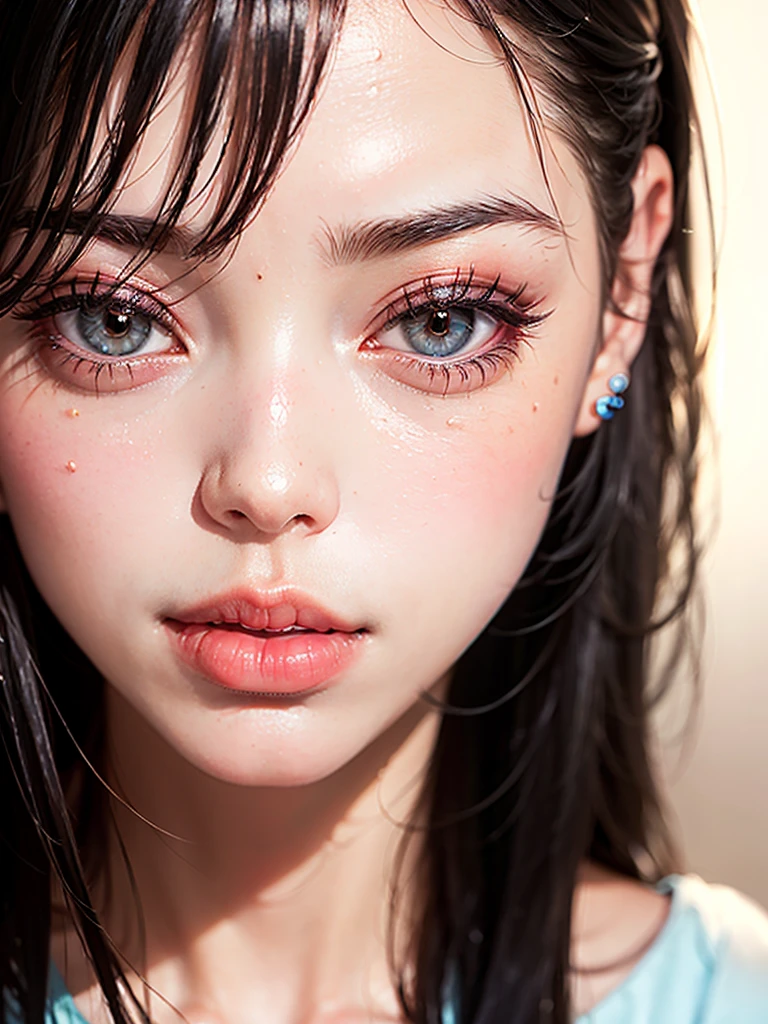 (8K, RAW Photos, Realistic:1.25) ,( Lip gloss, eyelash, Shiny surface, Shiny skin, Highest quality, Ultra-high resolution, Depth of written boundary, chromatic aberration, Caustics, Wide lighting, Natural Shading,K-Pop Idols) She gazes upon the viewer with a calm, goddess-like happiness.,