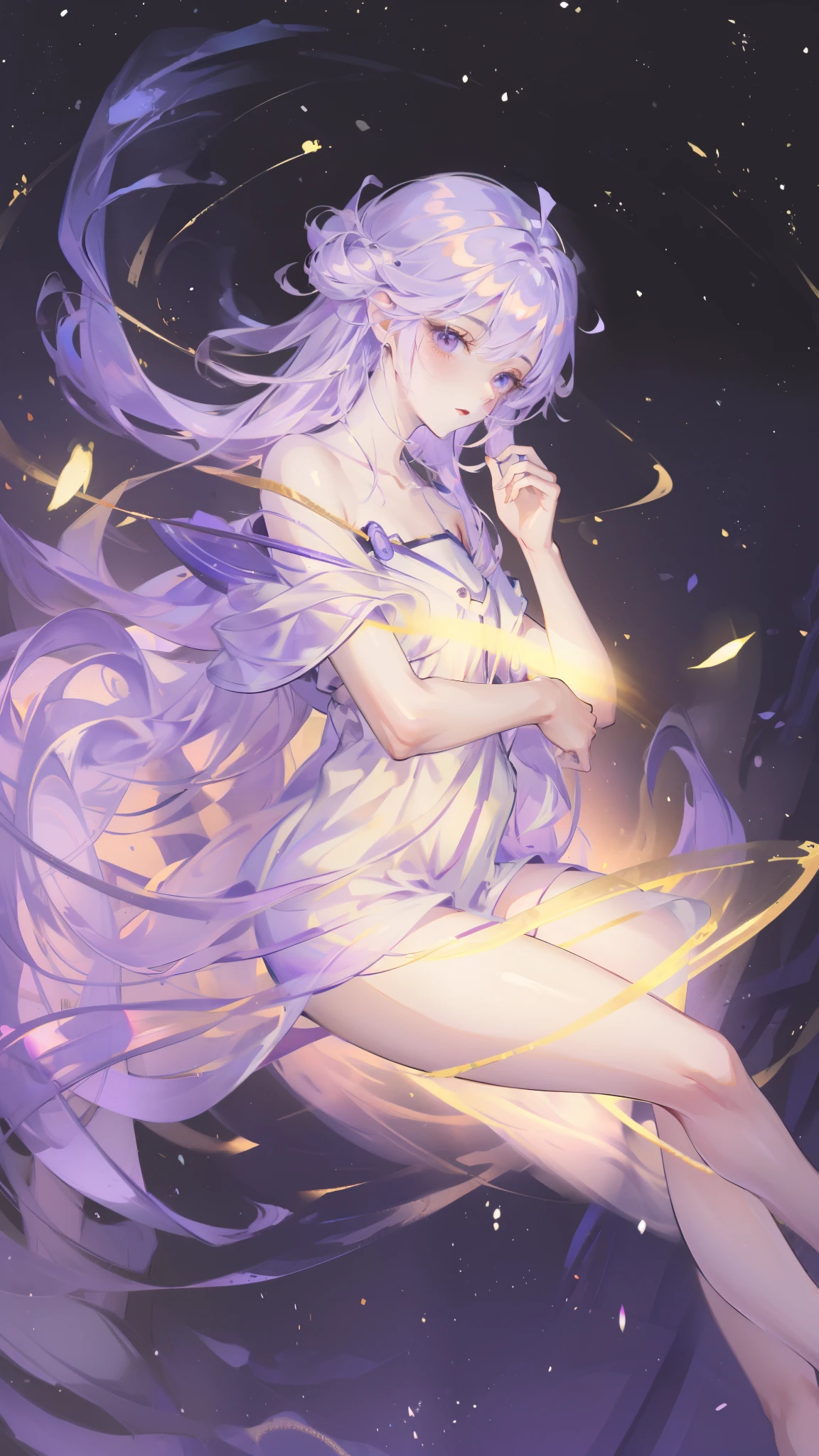 (8K, Top quality, masterpiece: 1.2), (Practical, photoPractical: 1.37), Super Detail, A girl, Wide viewing angle, Firefly Garden, Many faint little lights and fireflies flew around, night