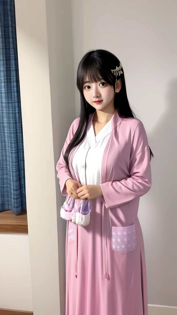 Pregnant woman with five breasts, clothes can&#39;t cover the exposed huge belly and there are fetal movements
