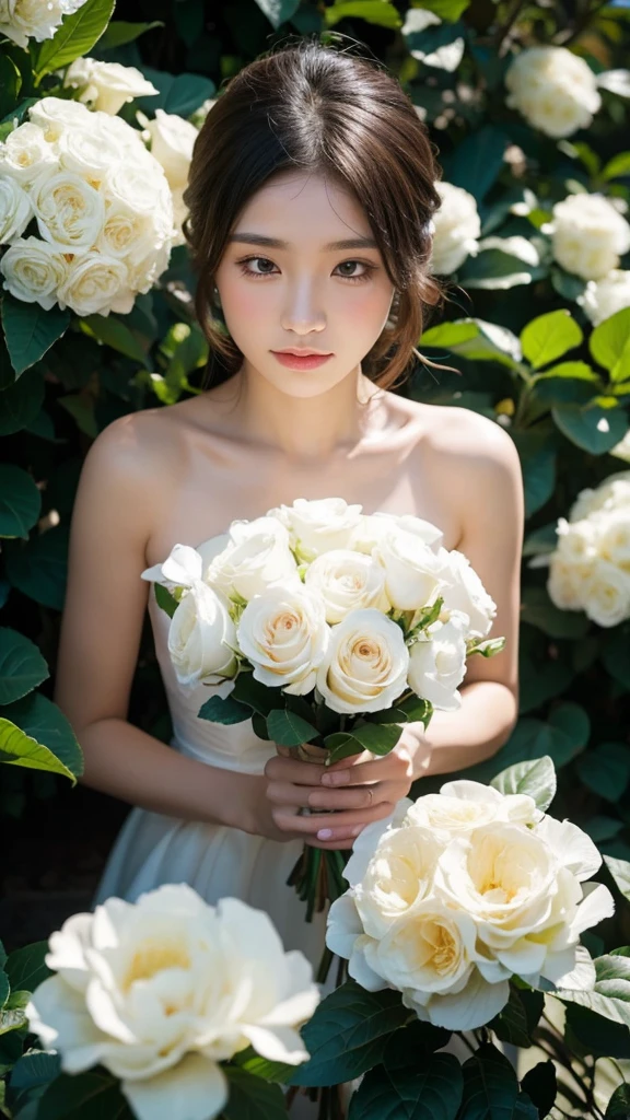 A bouquet of gardenias,Buds about to bloom,dew,Ultra-clear,Light background
