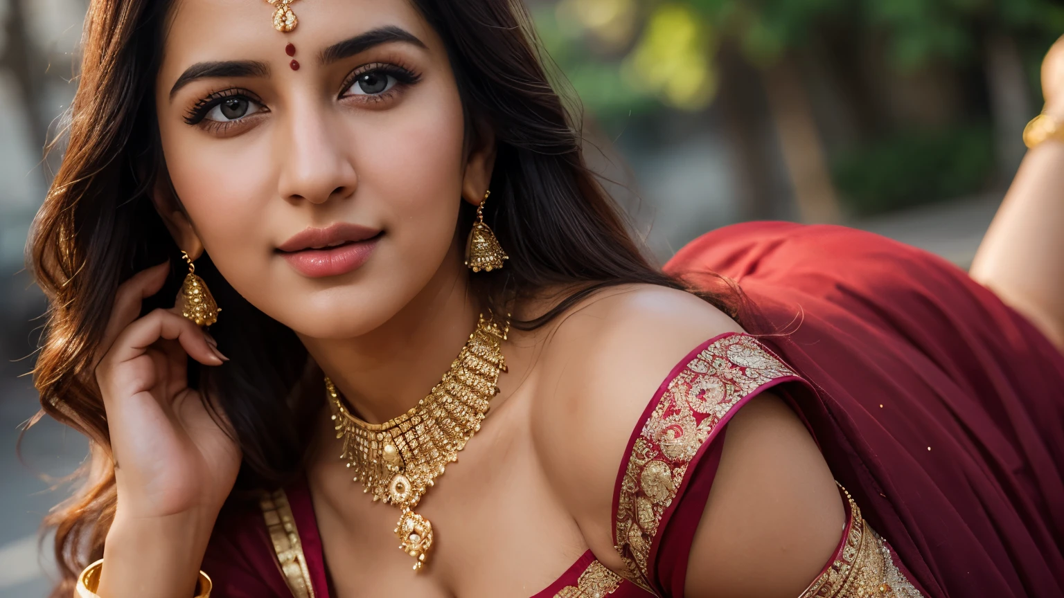 Wear bandhani anarkali dress sitting, gorgeous royal, ((Katrina kaif:1.2)), jewellery, gem, necklace, gold bracelet, anklets, thick lips, skindentation, parted lips, ulzzang-6500-v1.1, portrait of a beautiful Indian woman, From Golden Skin, 27 years old, Pretty woman, Indian model, (in long anarkali dress) (Slim abdomen), (Perfect slim figure), (Dynamic pose), Solo, ((open crotch)), (((bare ass))), (Slim:1.1), 1 woman, (Full figure:0.9), Beautifully detailed sky, sunny day, Mumbai city, On the street, detailed Mumbai street, Indian clothes,(( long sleeve dress)), ((long anarkali dress)), medium hair, smile, closed mouth, lips, detailed beautiful round eyes, Indian women, Asian women, Beautiful face, photorealistic, rim lighting, two-tone lighting, gold bracelet, thick lips, indentation, parted lips, (detailed eyes), light blonde hair, blue eye, details still clear, honey-coloured, fluffy turned, HDR, shallow depth of field, broad light, backlighting, bloom, light sparkles, chromatic aberration, sharp focus, Nikon Z 85mm, unparalleled masterpiece, ultra-realistic 8k photos, best quality masterpiece, best quality, (photorealistic:1.2), (realistic:1.5), (hyperrealistic:1.2),(photorealistic face:1.2), (close up:1.6), (light blonde hair), (blue eyes), ((big cheeks)), (beautiful face:1.8), (detailed face:1.6), (big breast with bra), (detailed bright eyes:1.5), (eyelashes:1.4), (smiling:1.3), (detailed long black hair), (long red anarkali dress:1.5), (narrow waist:1.5), (thigh: 1.5), (realistic human skin:1.6), (full curvy body) (detailed eyes), (seductive pose), (detailed facial features), (detailed clothes features), (necklace), (earrings), (bracelet), ( Long red bandhani anarkali dress), (Photorealistic:1.4), (High Quality: 1.2), Raw photo, (Perfect body shape), Uniform, Deep shadows, Unobtrusive, Cold light 12000K,