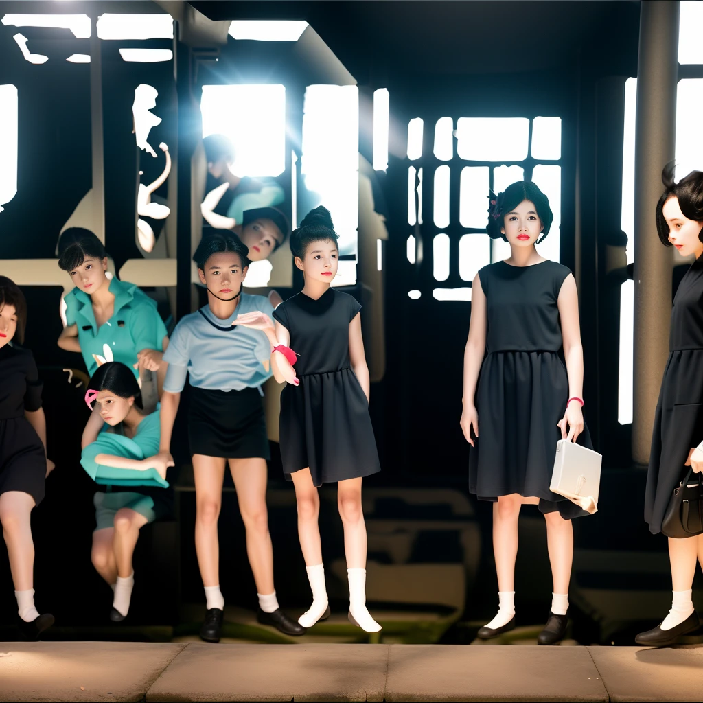 A daylight stock photo of stage, bay, weeds, grave, girl, person, and curtsy. black hair, A sharp difference in can on boat offshore. Small beacon, colcrop, flourishing field, and smoky illumination. With flamingo homunculus.