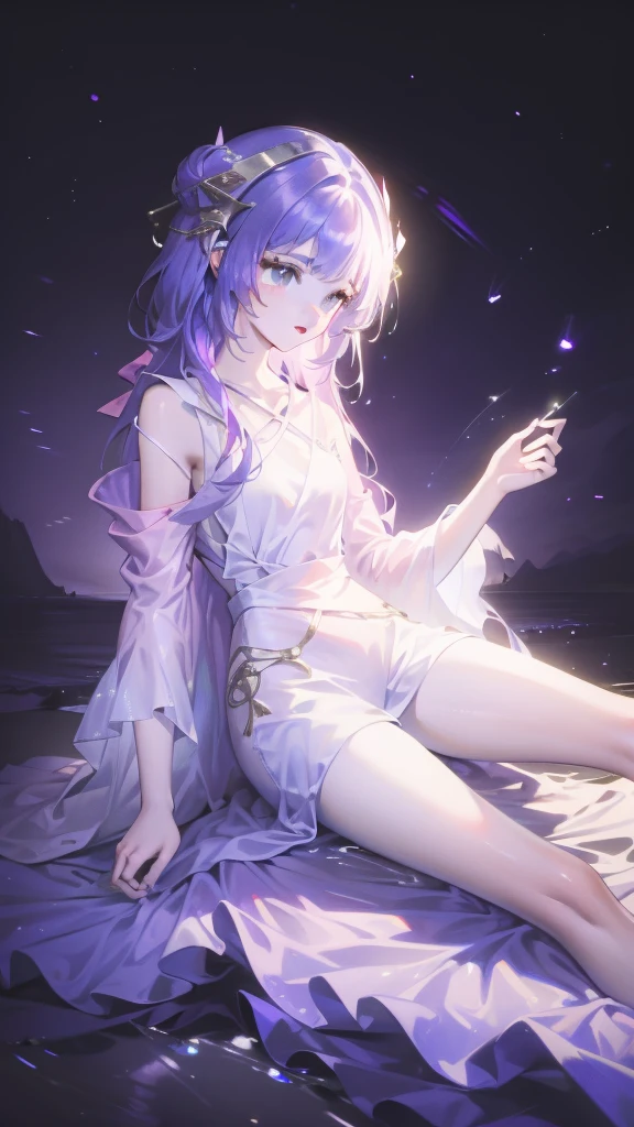 (8K, Top quality, masterpiece: 1.2), (Practical, photoPractical: 1.37), Super Detail, A girl, Wide viewing angle, Firefly Garden, Many faint little lights and fireflies flew around, night