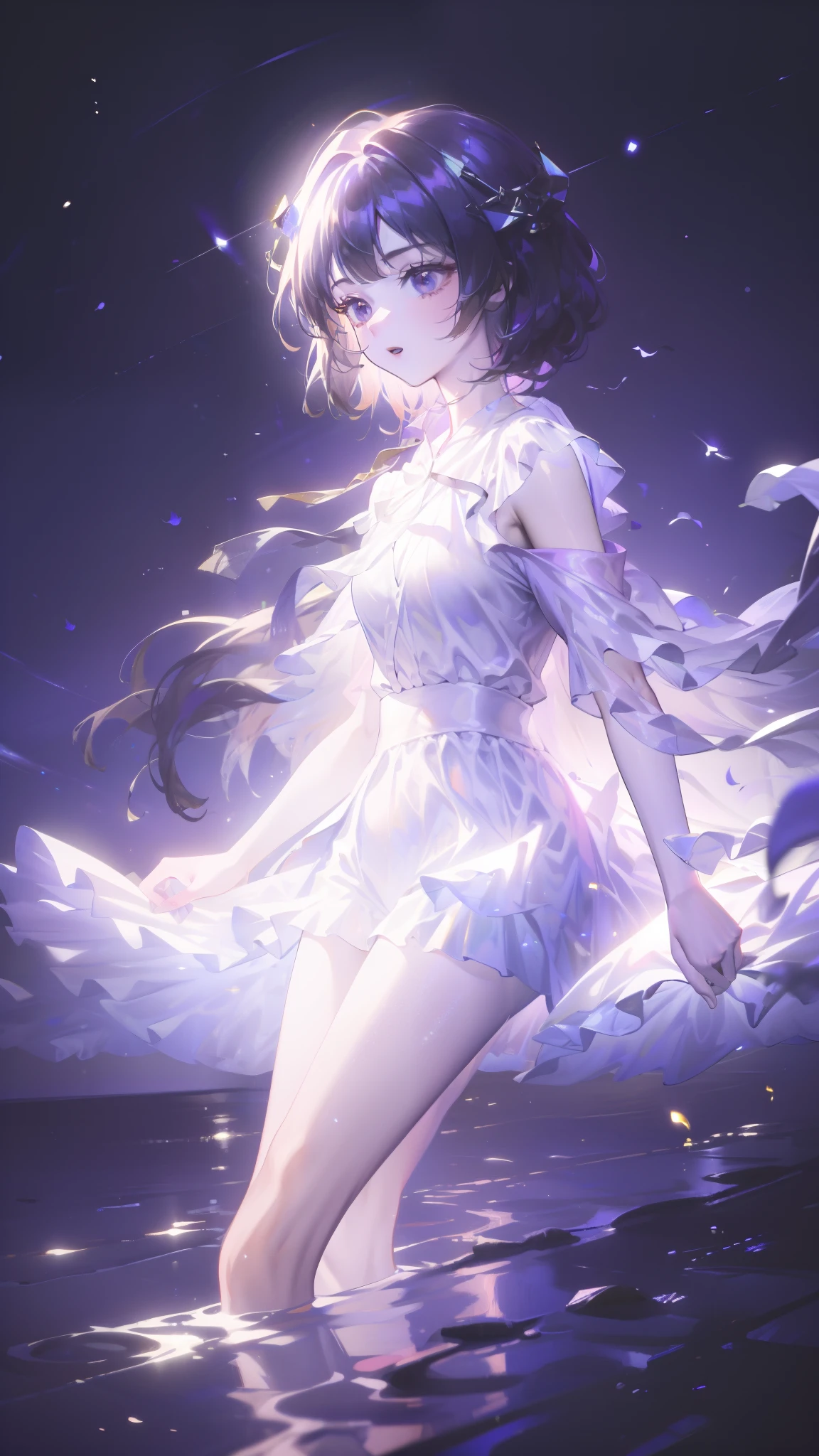 (8K, Top quality, masterpiece: 1.2), (Practical, photoPractical: 1.37), Super Detail, A girl, Wide viewing angle, Firefly Garden, Many faint little lights and fireflies flew around, night