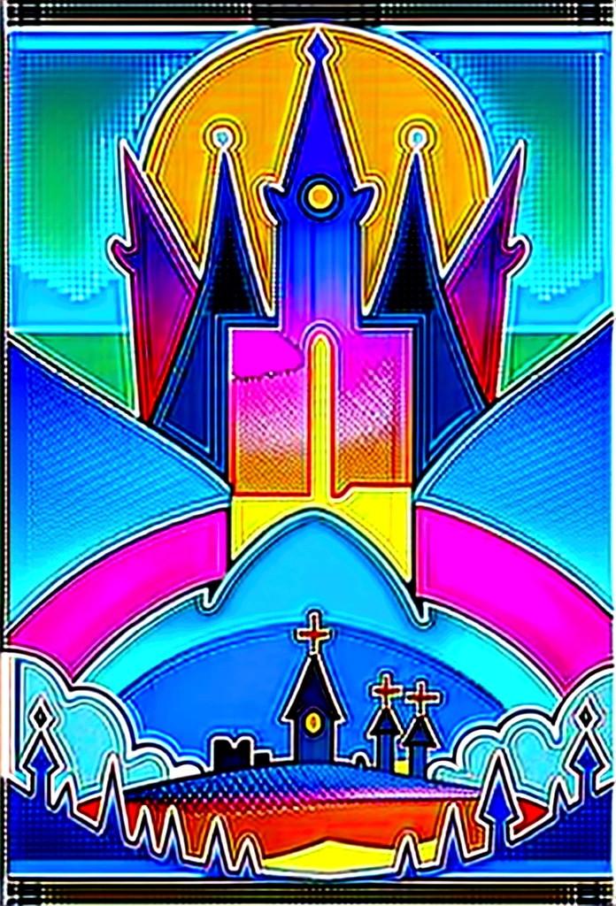 (qualidade maxima) (well done) (picture-perfect) Paisagem linda, A medieval kingdom, with a big castle, a forest, mountains nearby, sunset, bright coloured