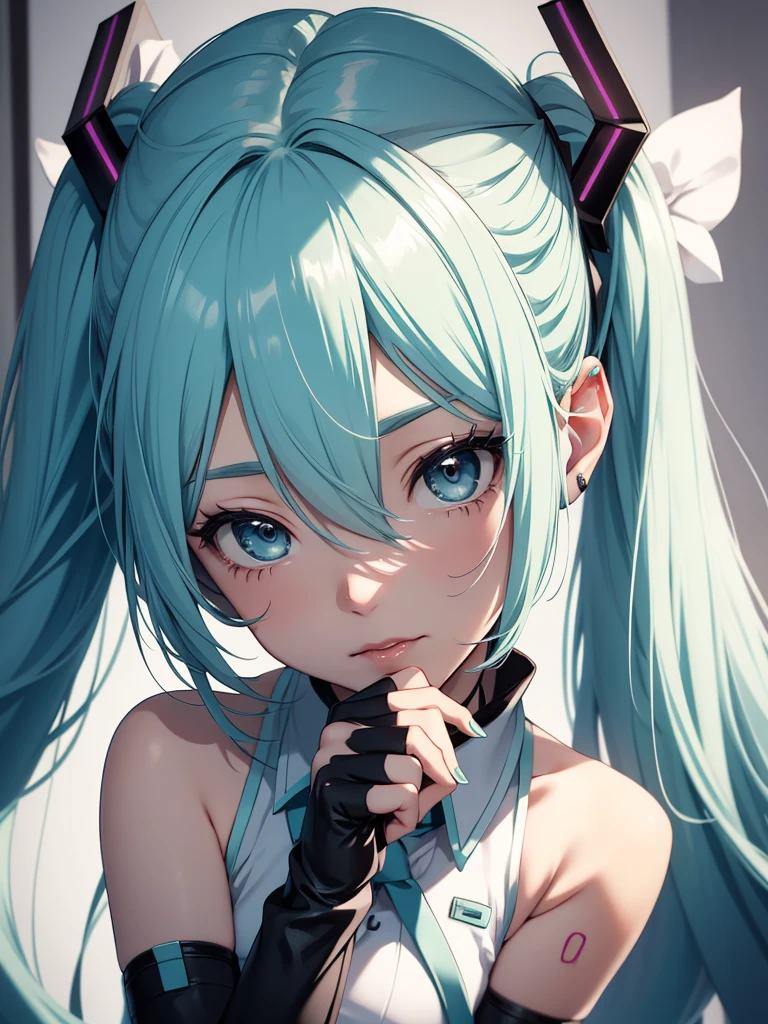 hatsune miku with white hair, focus on the mouth