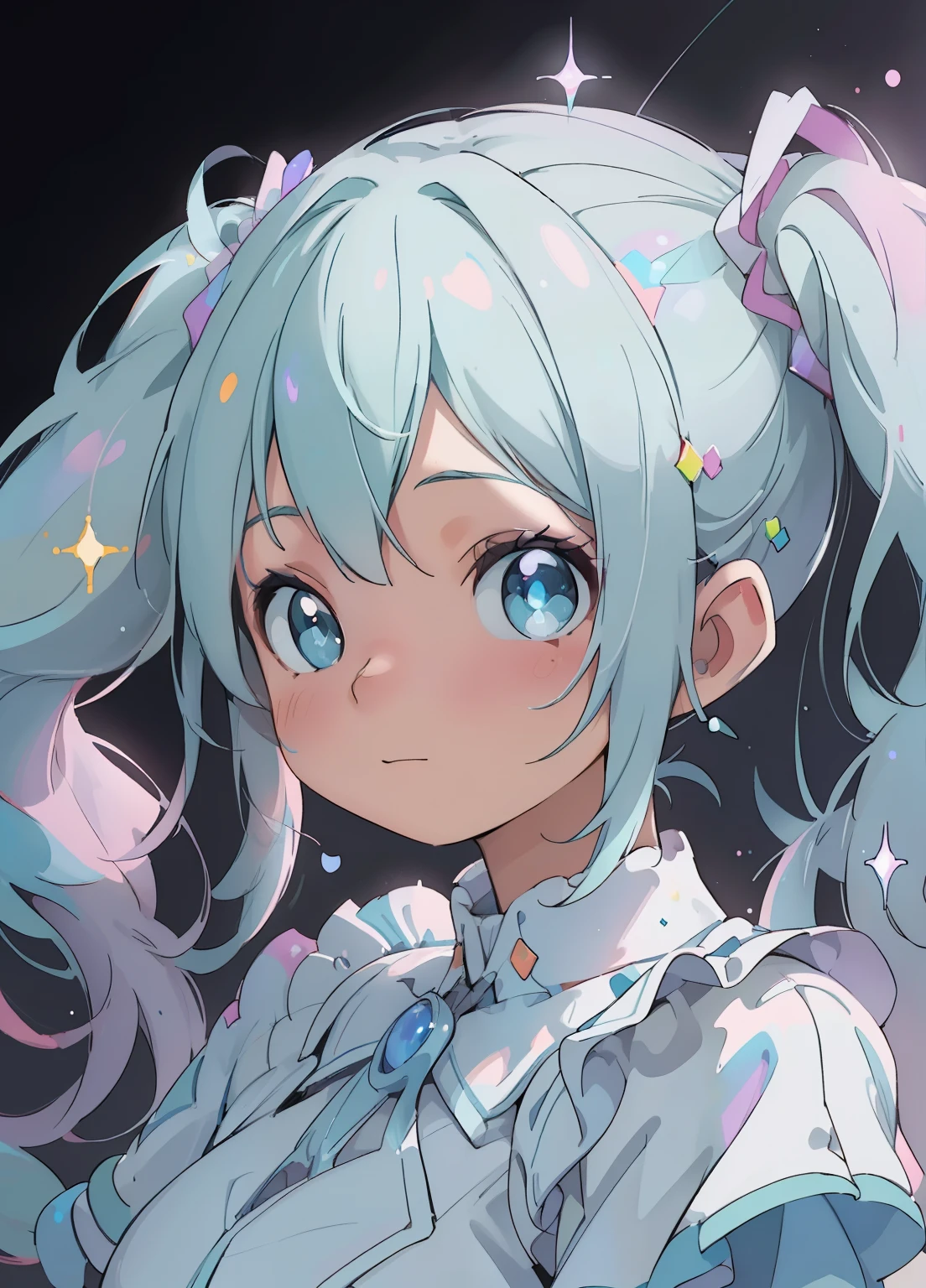 (masterpiece、Highest quality、Highest quality、Official Art、Beautiful and beautiful:1.2)、(One girl:1.3)Hatsune Miku、Twin tails,Beautiful breasts,masterpiece, Highest quality,High resolution, One girl, expensive, Long Hair, Perfect height, White Dress, Fashion pose, bangs, Color dispersion,meexpensiveic_Gloss, look_Through, (TANS Parent- Relationship_plastic:1.3), Colored glaze, Multicolor prism effect, Rainbow Core, iris/milky, Sparkling colors, tin foil, Sparkling atmosphere, (Portraiture:1.5), Black background, whole body,