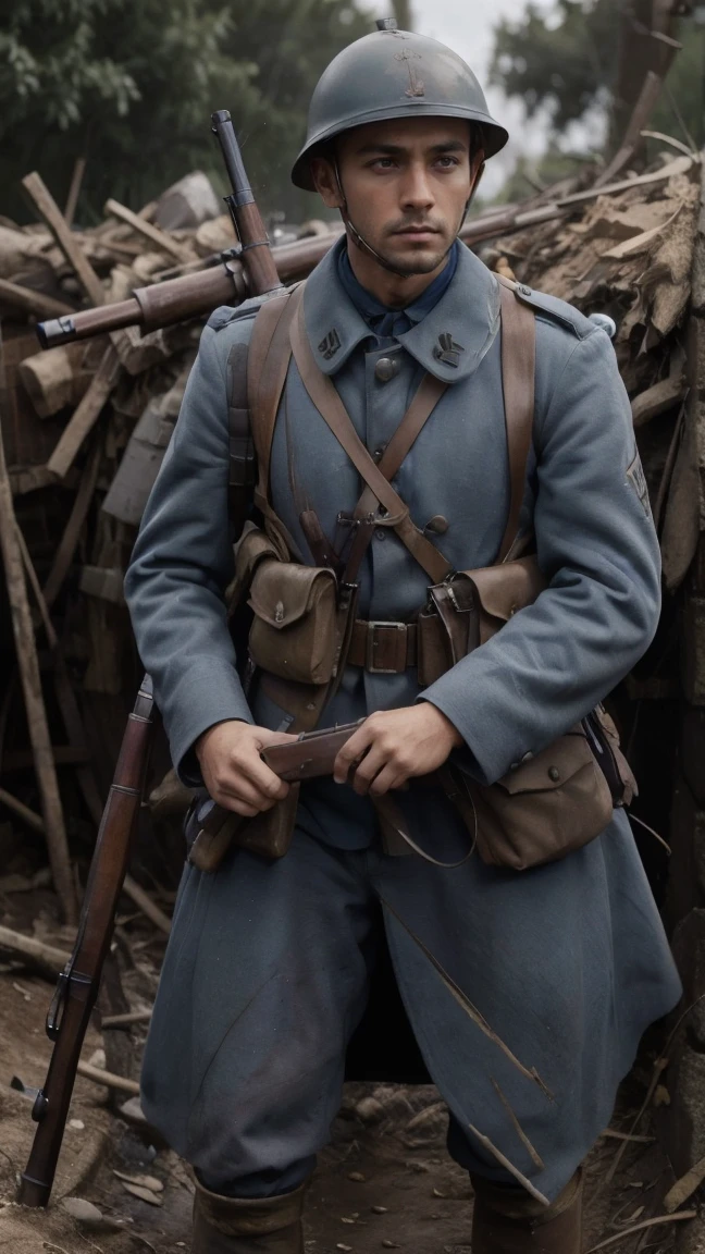 (masterpiece), best quality, expressive eyes, perfect face, All quiet on western Front, man, trenches, dirty, uniform, realistic, HD, Rifle, mas-36, battle, fighting, world war 1