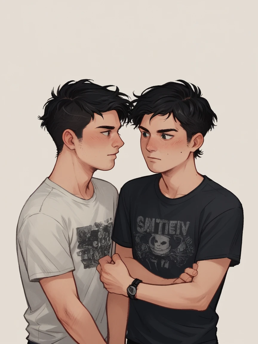 score_9, score_8_up, score_7_up, score_6_up, score_5_up, score_4_up, wh33z13, 2 kid twins boys, white skin, dark black hair and eyes, simple background, smilling
