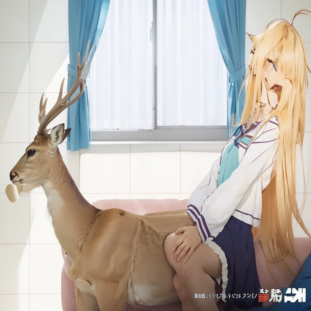 anime girl sitting on a couch with a deer in front of her, nagatoro, still from tv anime, official anime still, today's featured anime still, anime still, official studio anime still, shirobako, kyoto animation still, hanayamata, high resolution details, still from anime, anime still image, screenshot from the anime film, cel shaded anime