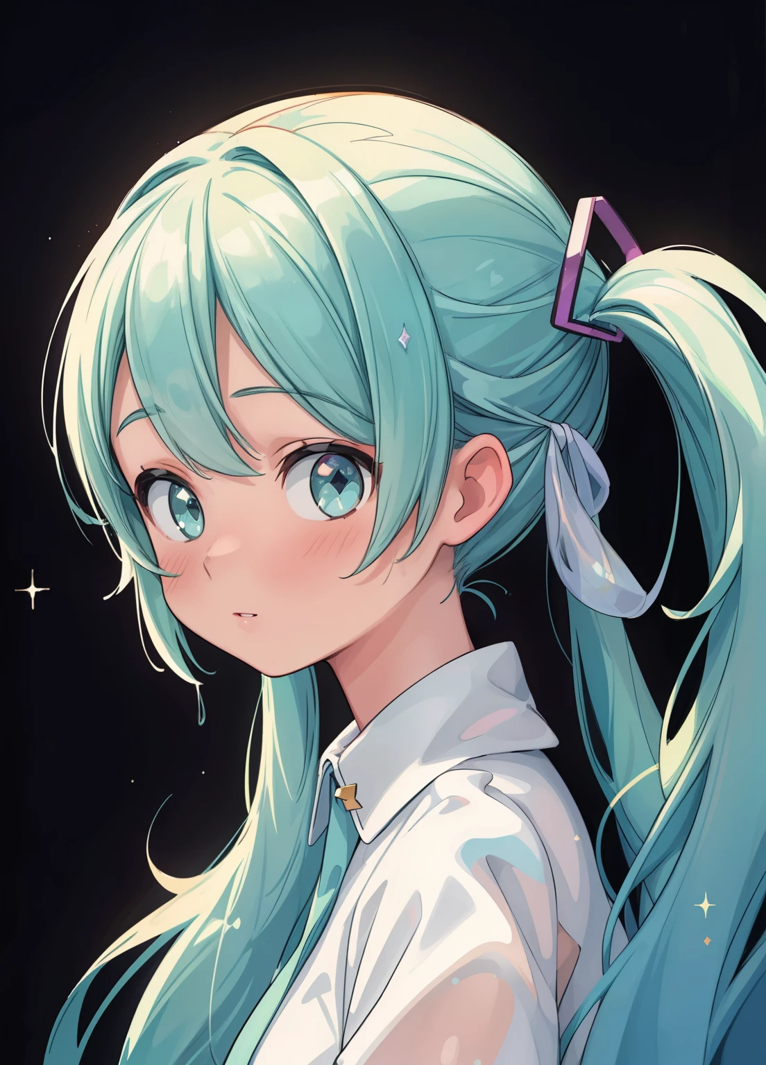 (masterpiece、Highest quality、Highest quality、Official Art、Beautiful and beautiful:1.2)、(One girl:1.3)Hatsune Miku、Twin tails,Beautiful breasts,masterpiece, Highest quality,High resolution, One girl, expensive, Long Hair, Perfect height, White Dress, Fashion pose, bangs, Color dispersion,meexpensiveic_Gloss, look_Through, (TANS Parent-Child Relationship_plastic:1.3), Colored glaze, Multicolor prism effect, Rainbow Core, iris/milky, Sparkling colors, tin foil, Sparkling atmosphere, (Portraiture:1.5), Black background, whole body, 