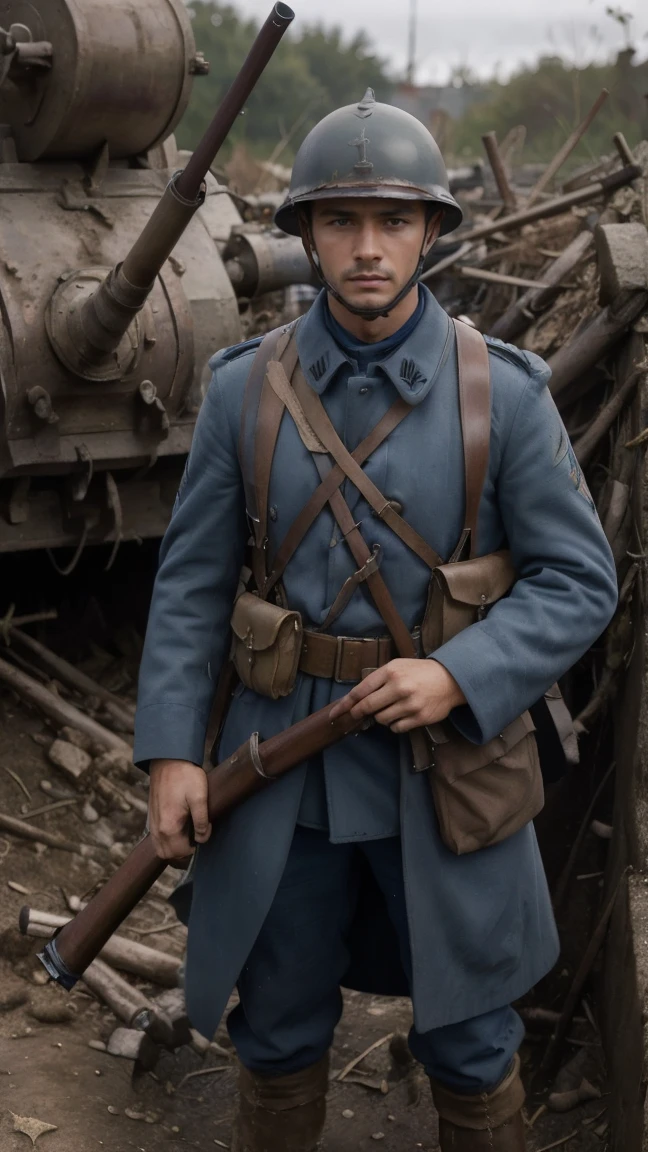 (masterpiece), best quality, expressive eyes, perfect face, All quiet on western Front, man, trenches, dirty, uniform, realistic, HD, Rifle, mas-36, battle, fighting, world war 1, artilleryman, operating cannons