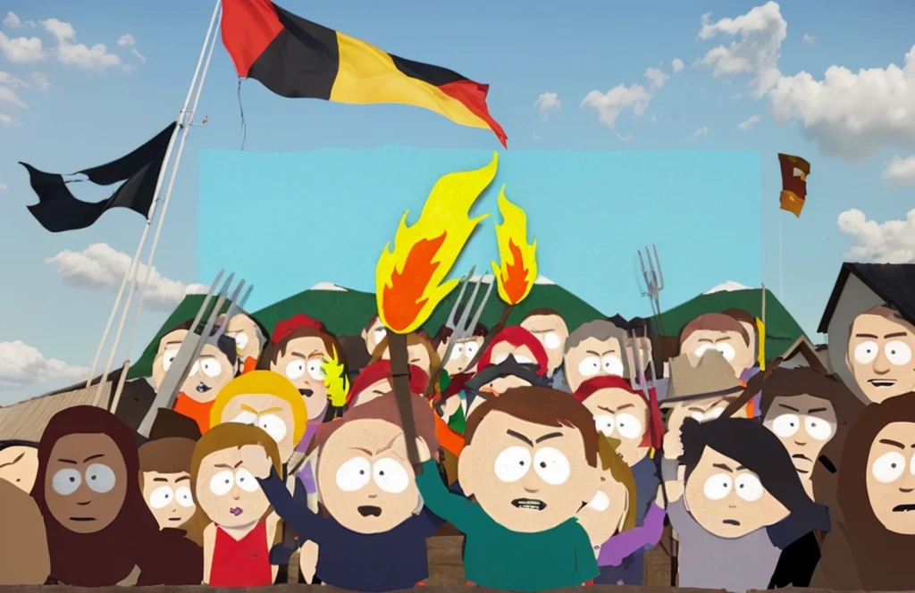 Edit the uploaded picture with burned saxony flags from germany. Add a sentences in cloud font . The sentence is „Sachsen kontrolliert abbrennen lassen“