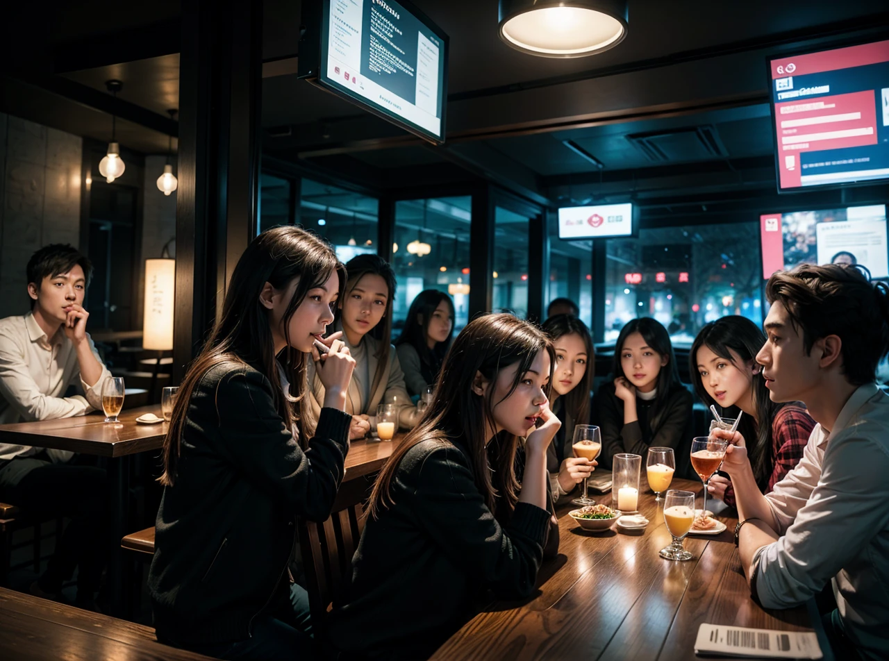 Five people drinking in a restaurant
