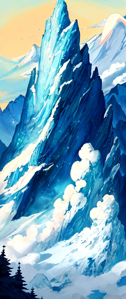 A sacred mountain，Blue, green and white，Fall，landscape，，galaxy，Hayao Miyazaki，Anime style