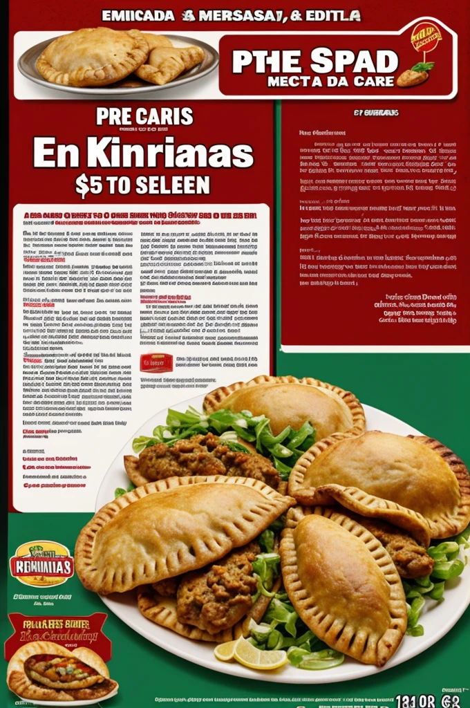 Advertisement for some meat and chicken empanditas, with the price of one dollar, that has the title of empanadas de la espe
