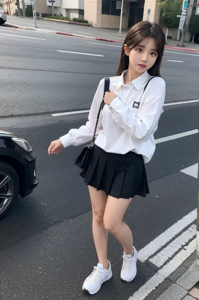 A girl wearing JK showing her skirt