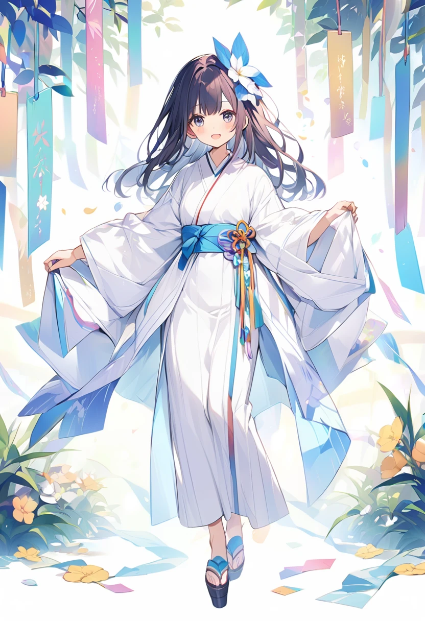 Orihime of Tanabata、White kimono full body、Cute