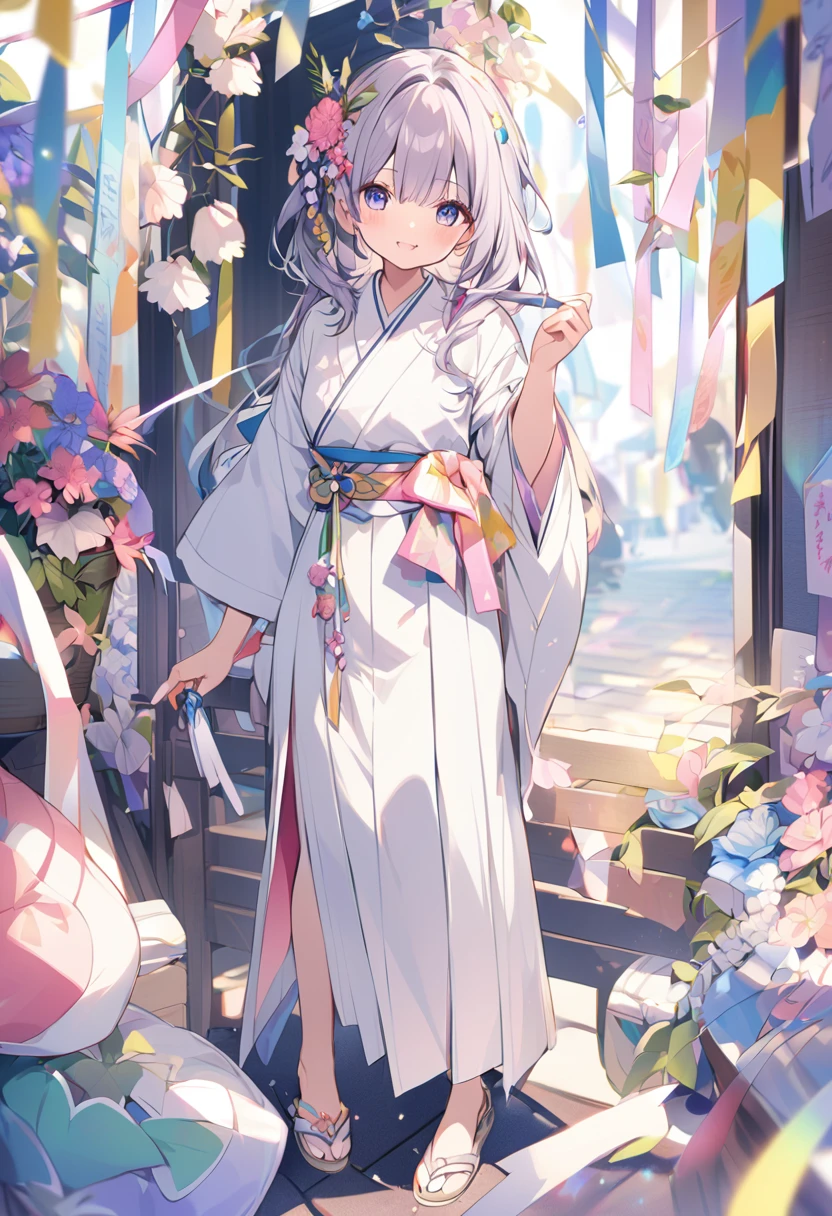 Orihime of Tanabata、White kimono full body、Cute