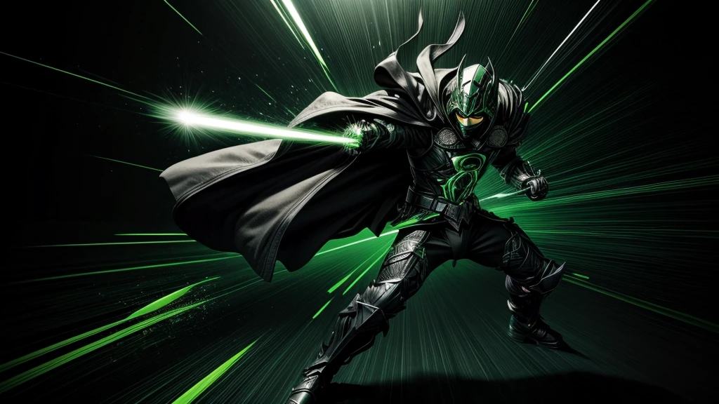 masterpiece, best quality, extremely detailed, hyperrealistic, photorealistic, green and black slash effect, black background
