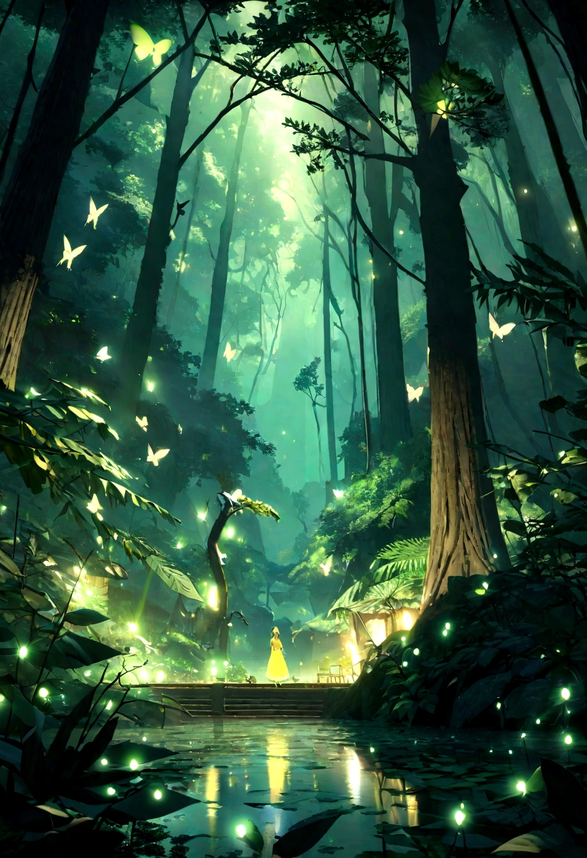 A masterpiece, the best quality, stunning reflections, the best reflections ever. (very detailed CG unity 8k wallpapers), (best quality), (best illustrations), (best shadows), forest theme with natural elements. Tall trees, quiet streams, small glowing mushrooms surrounded by delicate leaves and branches, with fireflies and glowing particle effects,, (natural elements), (jungle theme), (leaves), (twigs), (fireflies), butterflies, (delicate leaves), (glow), (particle effects). , Isometric 3D, Octane Rendering, Ray Traced, Super Detailed