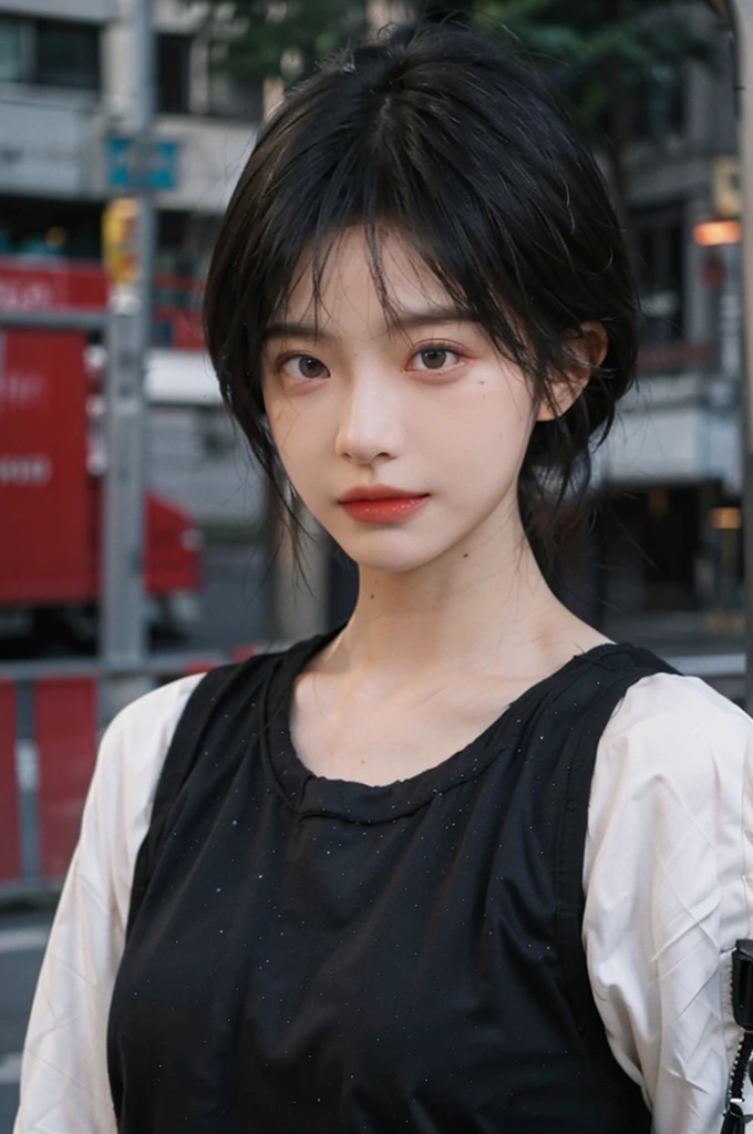 (smooth skin textures:1.3), Lipstick, Upper body,Upper Body,background, earrings, serene, calm, (Dress conservatively:1.6),(Realistic and detailed eyes:1.2), Natural skin texture, Realistic facial details, Soft dramatic lighting, Vivid details, outdoor, (Photo Practical:1.4), (hyper Practical:1.4), (Practical:1.3), (Improve lighting quality:0.9), (Highest quality real skin textures:1.4), (Enhance the beauty of skin texture:1.1), Hair details, model, short hair, Moles under the eyes, Portrait Photography, Depth of Field, Bokeh, Surrealism, Ray Tracing, (Portrait Photography:1.1), Surrealism, High Detail, Chiaroscuro, Ray Tracing, reflected light, Ultra HD, Ultra HD, masterpiece, Textured Skin, Super Detail, High Detail, high quality, best quality