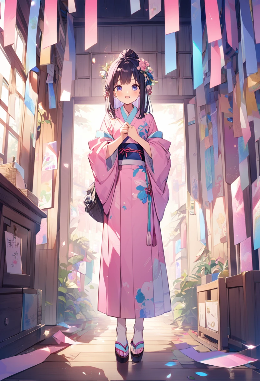 Orihime of Tanabata、Pink kimono full body、Cute