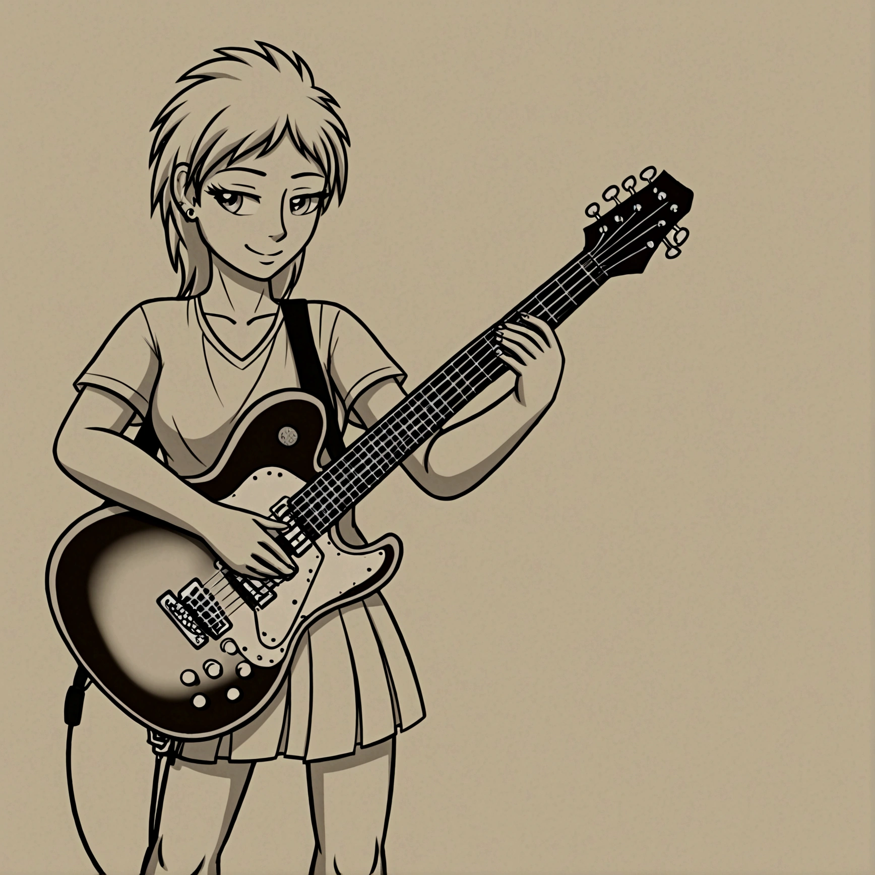 6 strings、There are six pegs、high school girl、Electric guitar、Fender Stratocaster、Big Stage