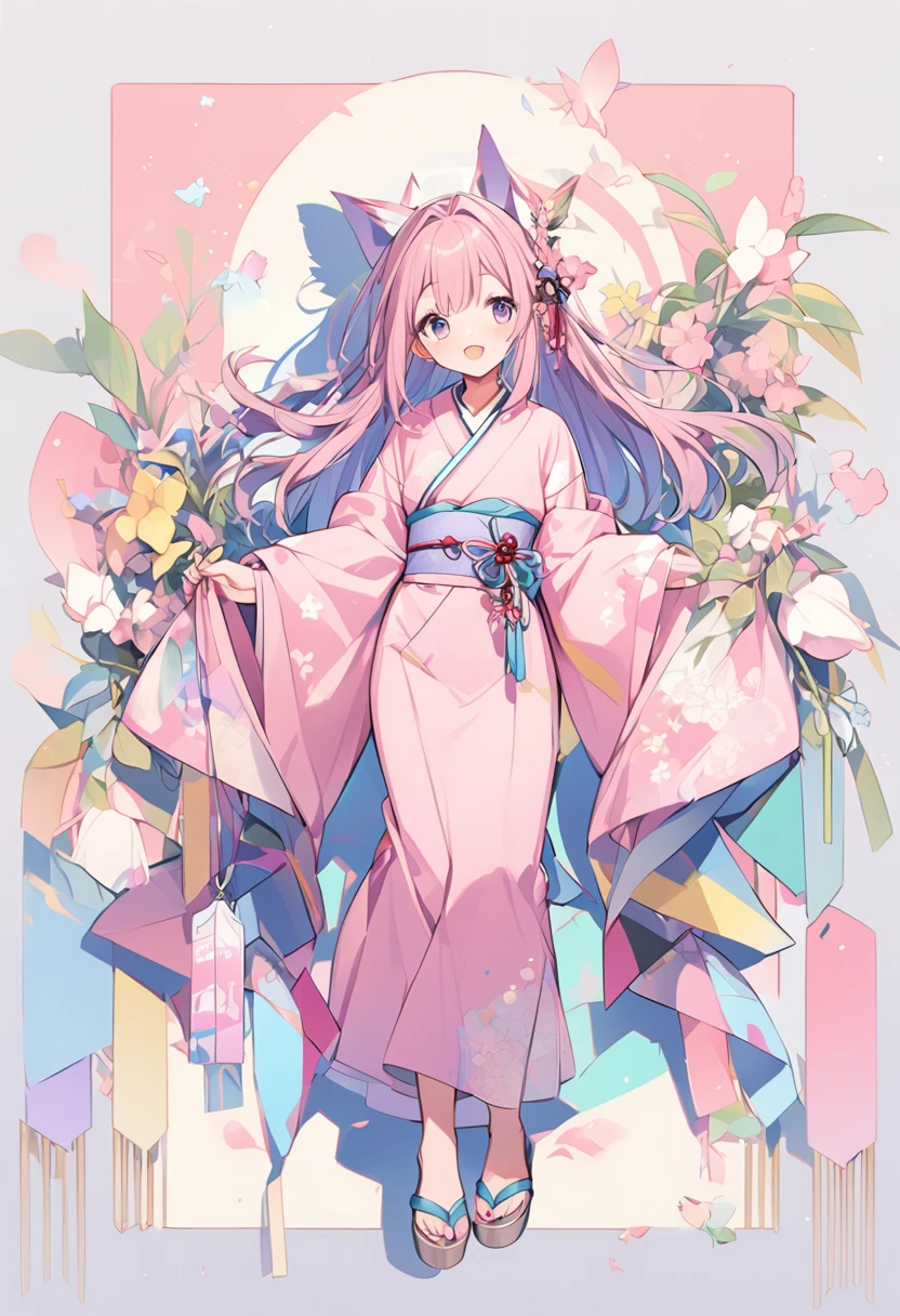 Orihime of Tanabata、Pink kimono full body、Cute