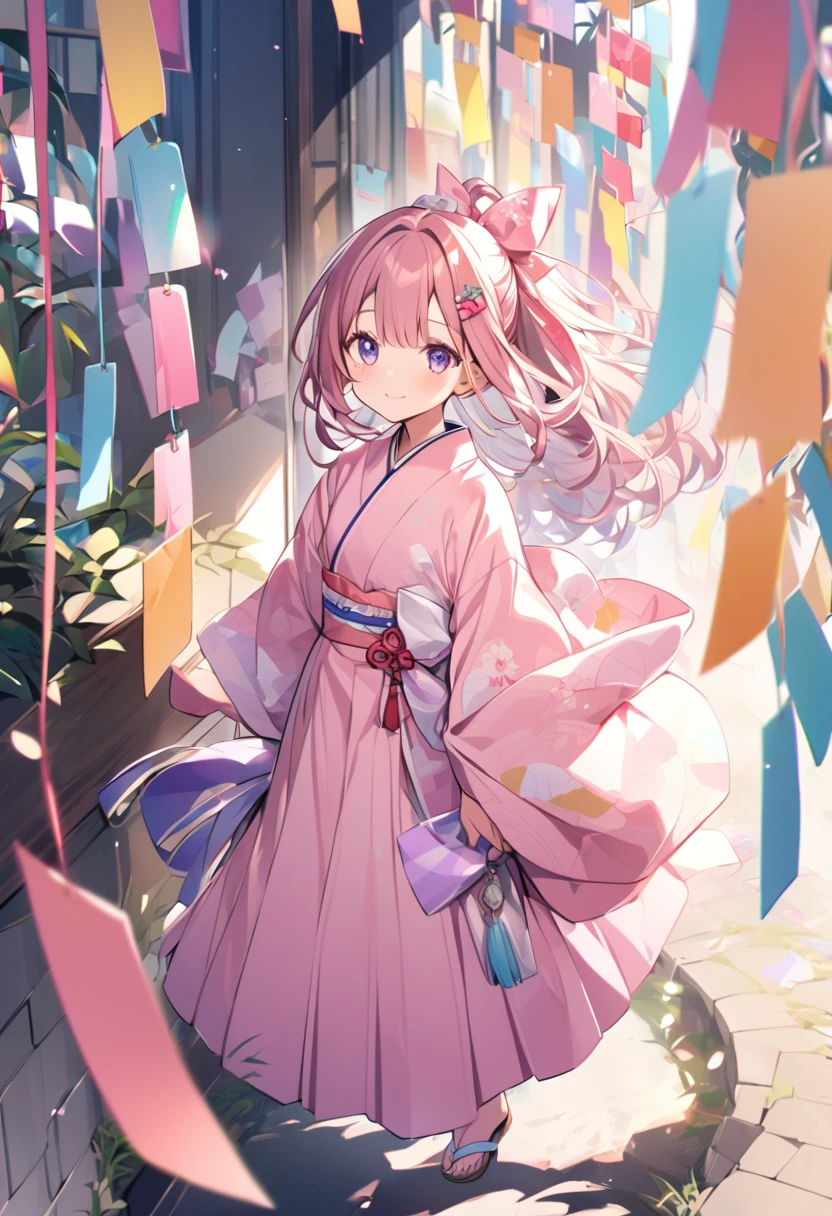 Orihime of Tanabata、Pink kimono full body、Cute