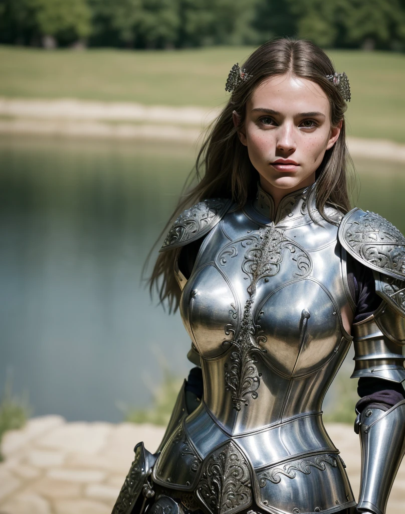 (masterpiece), (extremely intricate:1.3),, (realistic), portrait of a girl, the most beautiful in the world, (medieval armor), metal reflections, upper body, outdoors, intense sunlight, far away castle, professional photograph of a stunning woman detailed, sharp focus, dramatic, award winning, cinematic lighting, octane render, unreal engine, volumetrics dtx, (film grain, bokeh, blurry foreground, blurry background), crest on chest