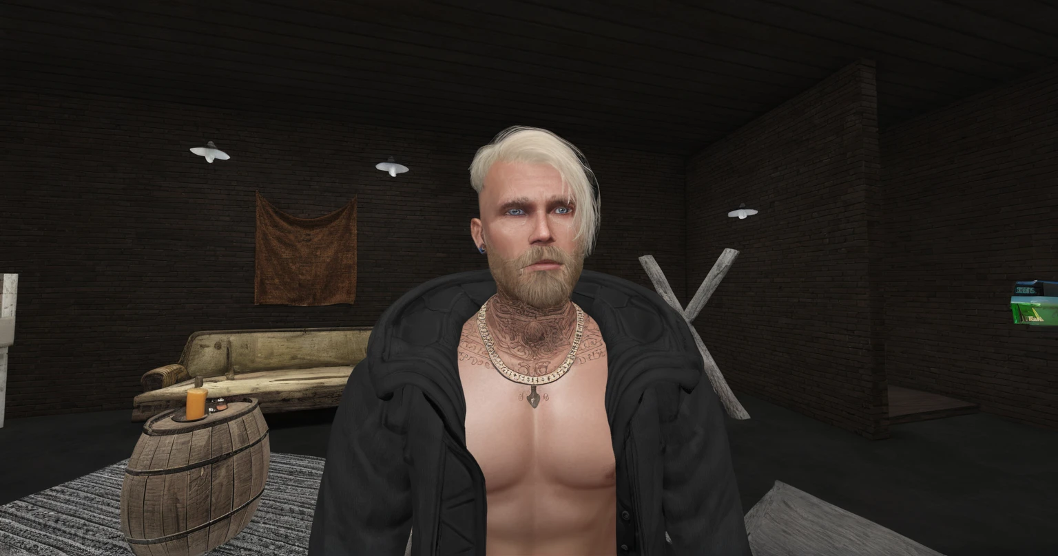 there is a man with a beard and a beardless face in a room, technoviking masculino sem camisa, avatar da secondlife, evil and dishonest male, chest and face, ovelha, upper body avatar, inspired by Sebastian Vrancx, inspired by Aleksander Gine, secondlife, with rune tattoos on his face, Christian, inspired by Rudolf von Alt