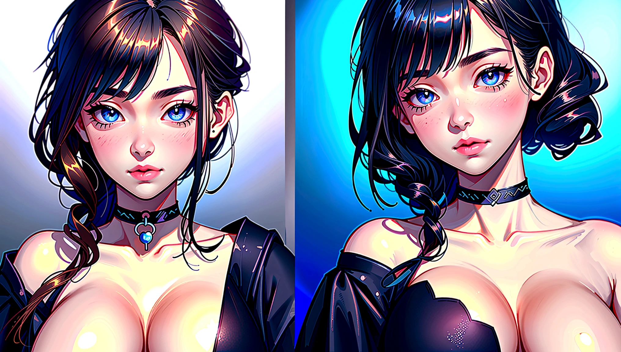 age Girls(masterpiece:1.4)、(In 8K、Realistic、RAW Photos、Highest quality:1.4)、(True Face:1.4)、(Realistic Skin:1.3)、Ultra-high resolution、超Realistic、Beautiful details in the eyes、Black Short Hair、Low Ponytail、Attention to detail、(Big Breasts:1.5)、Cleavage、Blushing、Embarrassed look、choker、