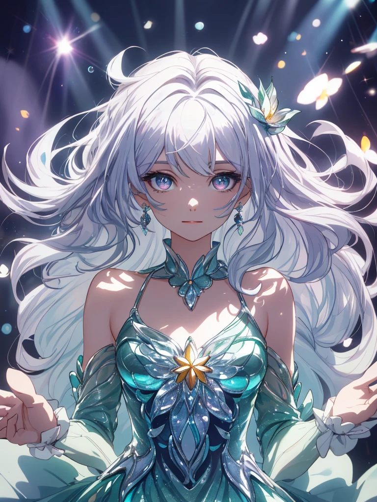 masterpiece, highest quality, figure, alexandrite eyes and hair, platinum earrings, Platinum Necklace, white dress, The Little Mermaid, cute, (dynamic lighting:1.2), cinematic lighting, delicate features, fine eyes, sharp pupils, realistic student, Depth of bounds written, Bokeh, sharp focus, (very detailed, bloom, shine:1.4), Many Small Gems, big ass