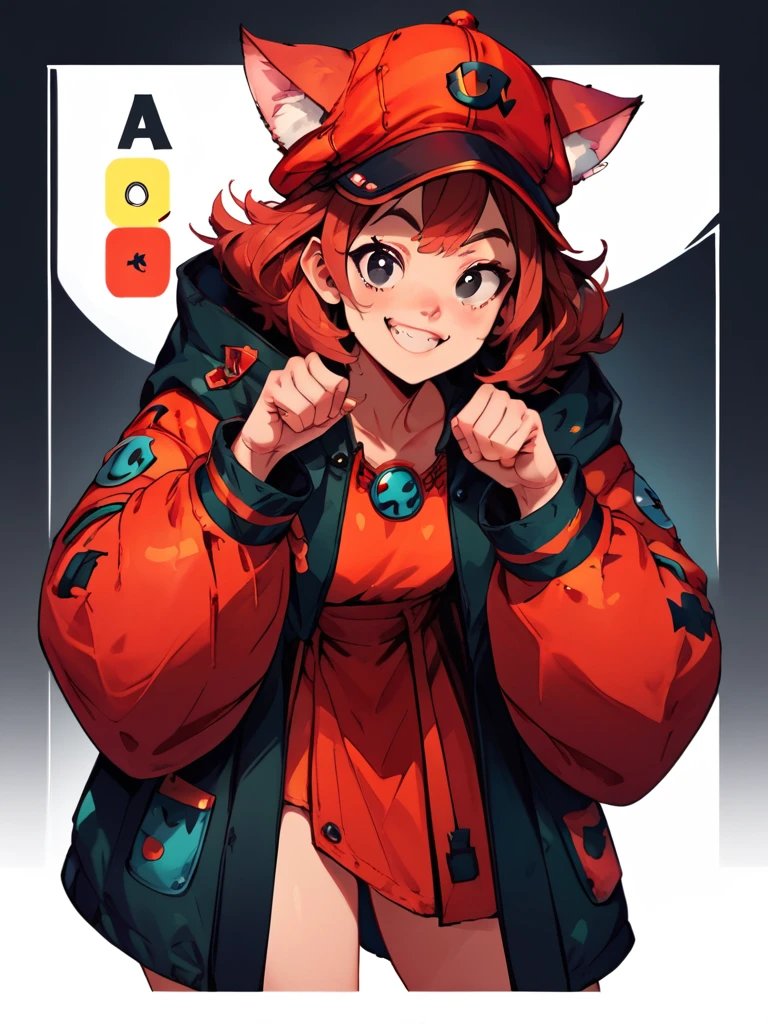 score_9, score_8_up, score_7_up, cat girl, big coat, black eyes, red hair, hat, leaning forward, cute pose, small breasts, thick thighs, smile, looking at viewer, cute, simple black background, dynamic pose, sexy, reference sheet,
CharacterDesignXL