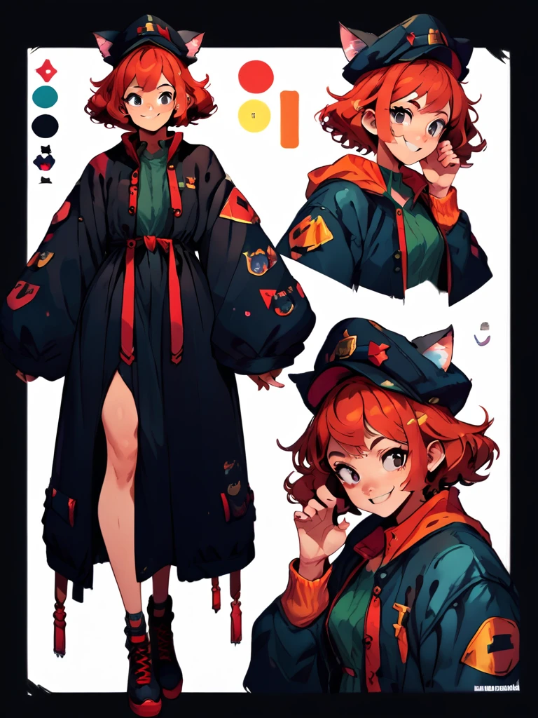 score_9, score_8_up, score_7_up, cat girl, big coat, black eyes, red hair, hat, leaning forward, cute pose, small breasts, thick thighs, smile, looking at viewer, cute, simple black background, dynamic pose, sexy, reference sheet,
CharacterDesignXL