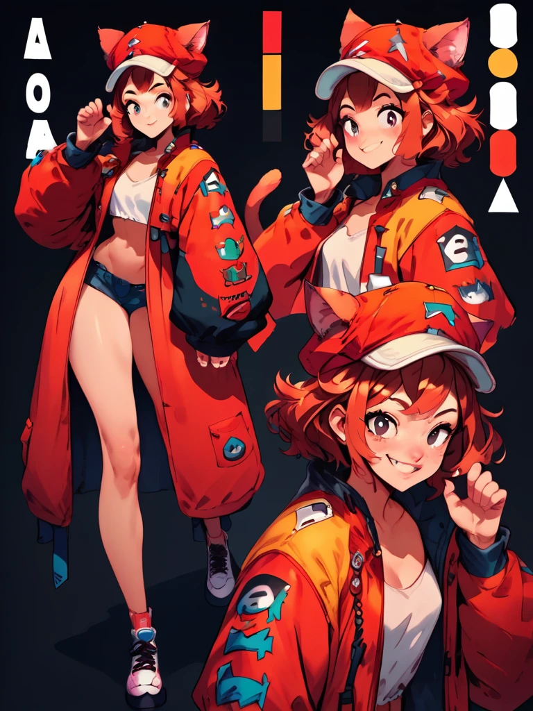 score_9, score_8_up, score_7_up, cat girl, big coat, black eyes, red hair, hat, leaning forward, cute pose, small breasts, thick thighs, smile, looking at viewer, cute, simple black background, dynamic pose, sexy, reference sheet,
CharacterDesignXL