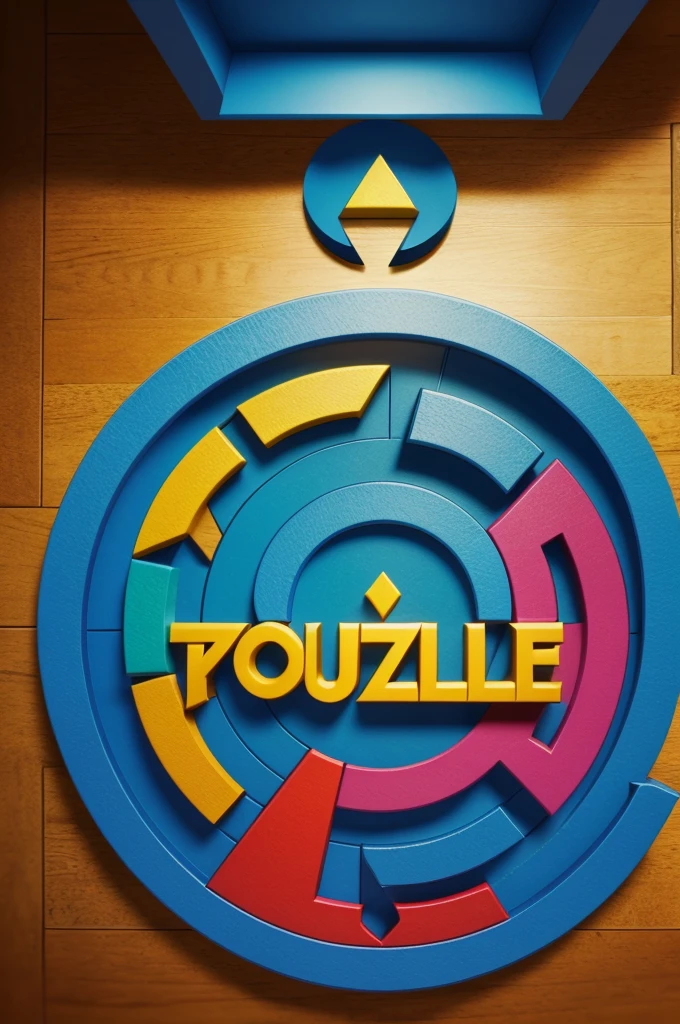 Create a logo for a YouTube channel named 'Puzzle Quest'. The logo should be a circular emblem with vibrant colors like deep blue, bright yellow, and red. Include a stylized puzzle piece or maze at the center. Add adventure elements such as a compass, map lines, or a treasure chest. Use bold, playful typography for the text 'Puzzle Quest'. Incorporate subtle textures and 3D effects to give depth. The style should be modern yet playful, slightly cartoonish, reflecting the fun and excitement of puzzles and quests
