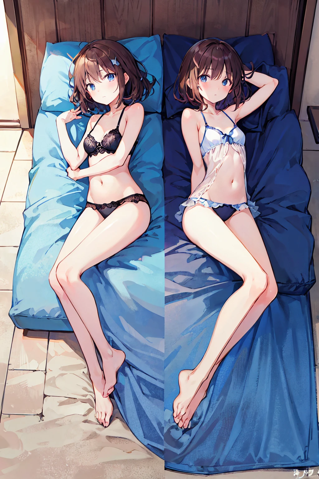 toru asakura, toru asakura, masterpiece、Highest品質、Highest、Ultra-high resolution、Full body portrait、Intricate details、Super delicate illustration、Perfect Anatomy、Correct Anatomy、Perfect proportions、Perfect Face、Perfect hands、Perfect legs、Perfect Fingers、Tiny Toes、Accurate size and proportions of upper and lower body、、 Mature body type、Long haired high school girl、1 Girl、Head to toe、Esbian all over、Small breasts、Tiny Toes、Tiny Toes、Thin legs、Please lie on your back、M字Spread your legs、Spread your legs、Spread your legs、Between strands、Look forward、Configuration from below、Composition from the front、Panty shot、Sit on the inside of your thighs、膝を曲げてSpread your legs床に座ります、positive、下半身はpositiveに、Thin legs、Thin thighs、Slim toe、白いベッドにLook forward横たわる、Thin legs、Spread your legs a little、Sleeping in a big letter、Spread your legs、手 slightly raised、Brown haired、Medium Hair、Medium Hairカット、That breathless face'I'I am going to cry、blush、Embarrassed look、looks a little sad、black_Wearing white panties inside stockings、blackの透明Wearing white panties inside stockings、blackいWearing white panties inside stockings、blackのパンストの中に白いWearing pantiesいる、blackいレースのパンストの中に白いWearing pantiesいる、Wearing white panties inside stockings with black lenses、Wearing black light pantyhose and white panties、blackの透けパンストと白のパンティを着用、i Don't'Don'I don't have shoes、i Don't'Don'I don't have shoes on、blackストッキングの下は純白,_Wearing panties、Her pants are visible through her navy pleated skirt、Pure white bra、underwear、Half-open beige blazer uniform、White blouse uniform open、Japanese high school students、Bedroom、in house、Daytime、()、((Esbian all over))、masterpiece、(Highest品質)