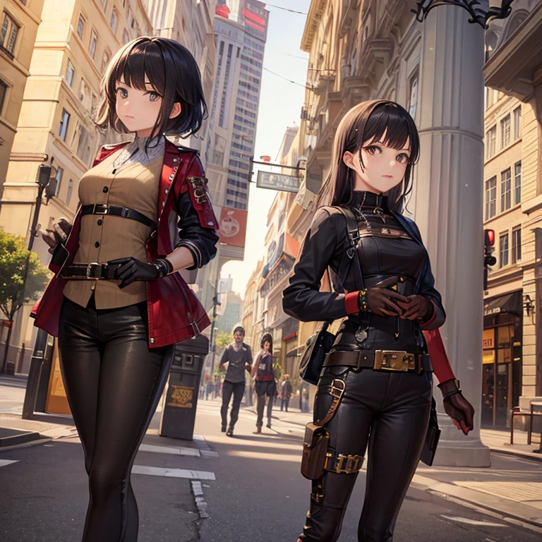 (masterpiece:1.2), highest quality, High resolution, black hair, Perfect lighting, Highly detailed CG, (Perfect hands, Perfect Anatomy), steampunk, age girl, downtown