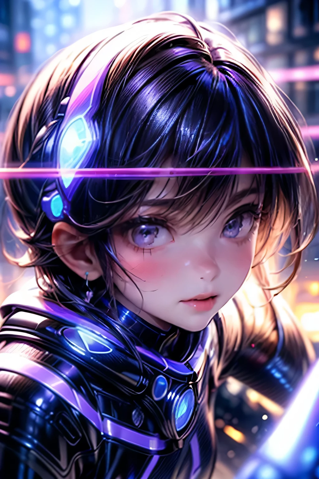 a cute girl in a Gantz costume, riding a motorcycle through a dark city street at night, blurring motion, (best quality,4k,8k,highres,masterpiece:1.2),beautiful-detailed,(realistic,photorealistic,photo-realistic:1.37),beautiful detailed eyes,beautiful detailed lips,extremely detailed eyes and face,longeyelashes,illustration,dynamic pose,neon lights,rain,speed blur,dark atmosphere,moody lighting, portrait