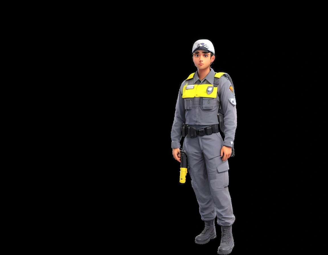gray uniform, white cap, gun in hand, transparent image background