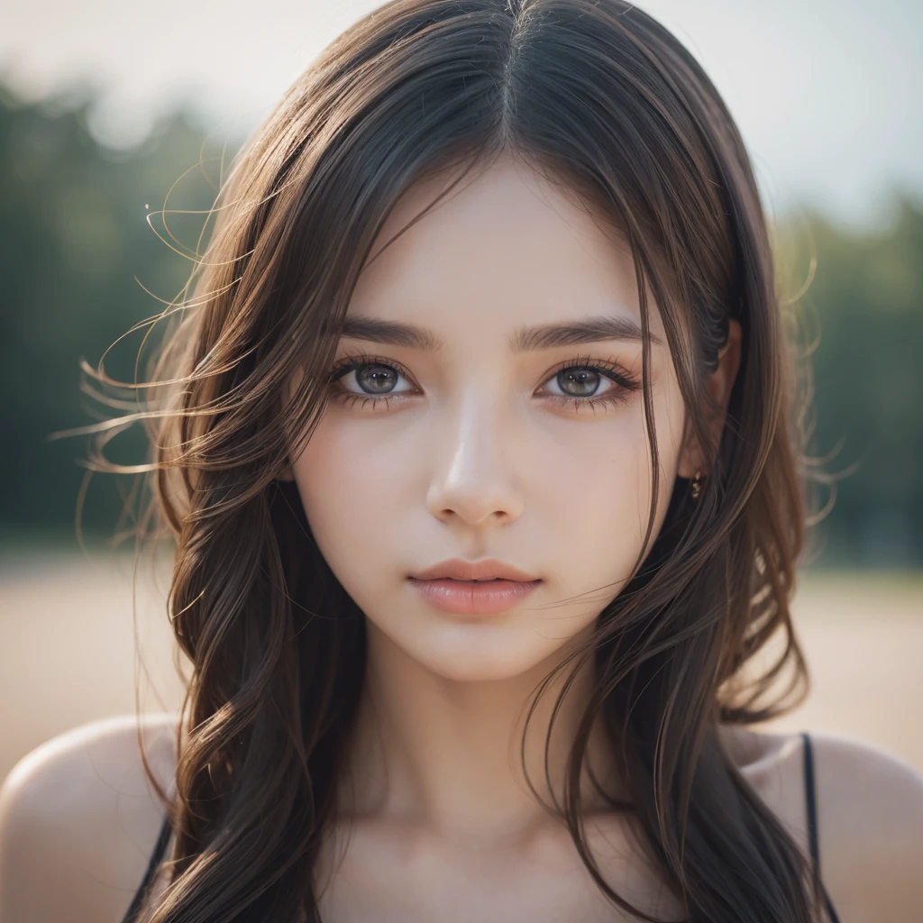 a woman, beautiful detailed eyes, beautiful detailed lips, extremely detailed face, long eyelashes, natural skin, long hair, half-body, simple dress, minimal makeup, minimalist, high quality, 8k, photo-realistic, cinematic lighting, warm colors, soft focus, elegant
