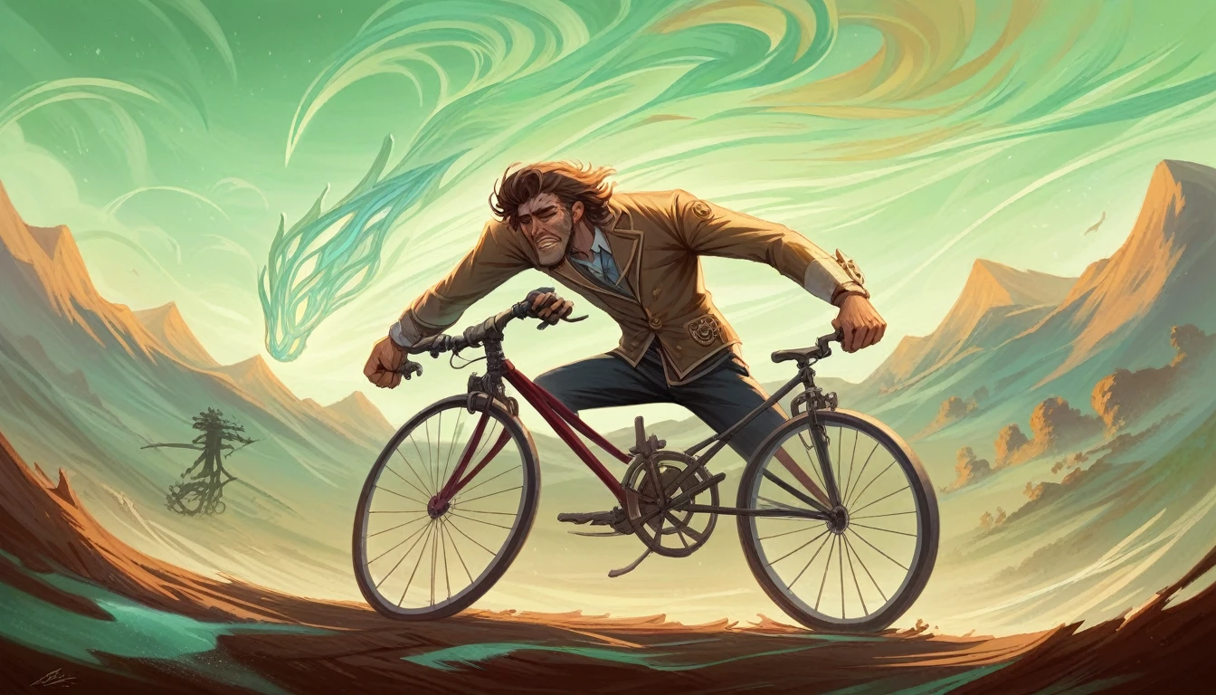 steampunk painting, ((unification of man, neural networks and wildlife)), in a bizarre mystical landscape, works by Breton, Carrington, Dahl, Ernst, Feeney, Magritte, Oppenheim and Picasso, complex details, oil on canvas, award-winning, masterpiece, romanticism, D&D, fantasy, trending on artstation, 4K, 8K, covered with a complex and bright cosmic pattern. The pattern should include swirling galaxies, bright nebulae, the general atmosphere should evoke the feeling of an endless universe, the combination of a bicycle and artificial intelligence, meeting with modern technologies in a harmonious combination.